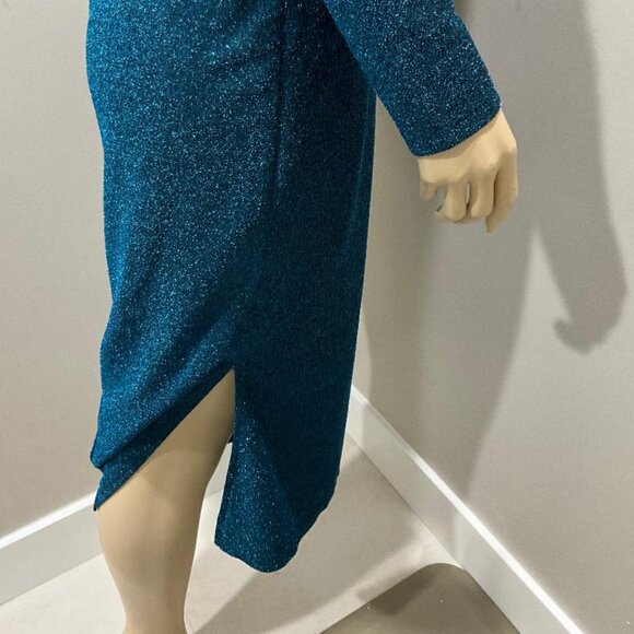LULU'S magical sparkly blue deep V-neck & CUT-OUT BACK bodycon dress NWT size M - Picture 9 of 13